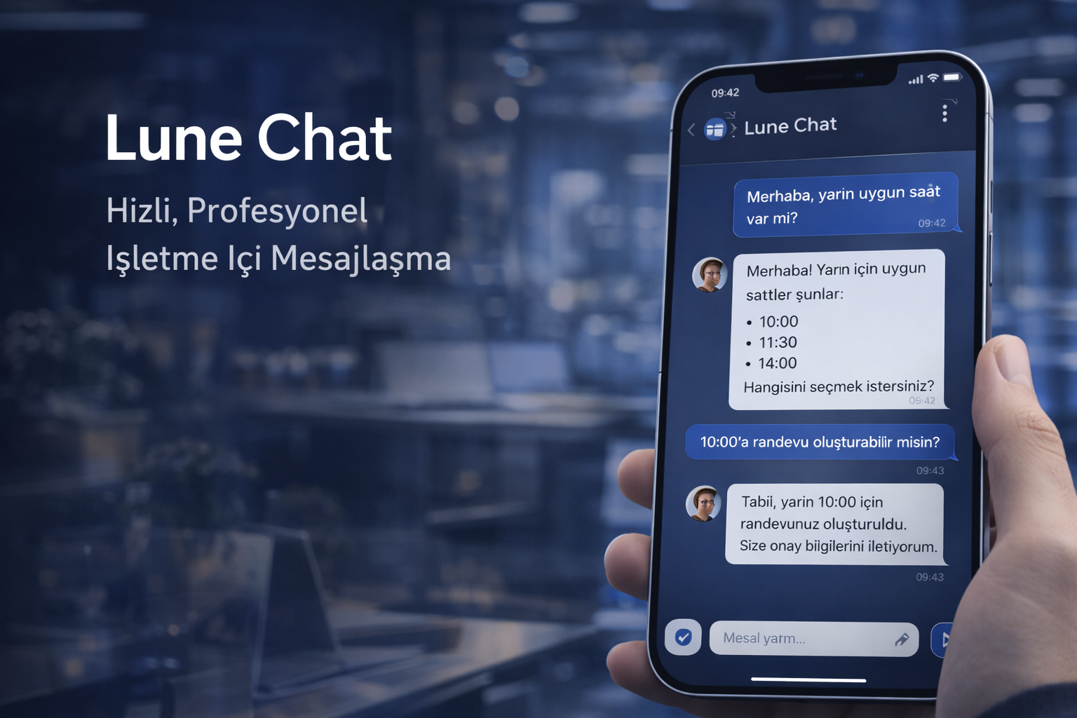 Lune Chat için sohbet tabanlı müşteri karşılama ve yönlendirme vitrini
