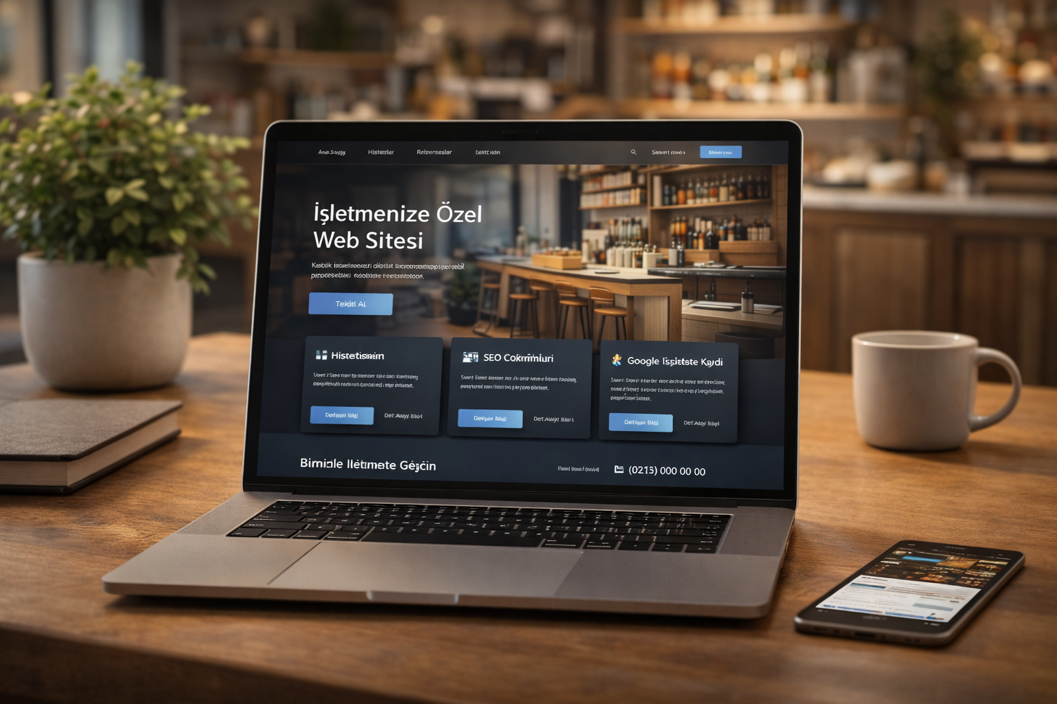 İşletmeye özel website için gerçek kullanım ortamında laptop görünümü